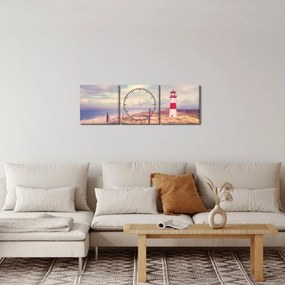 Obraz - Červený maják (s hodinami) (90x30 cm)