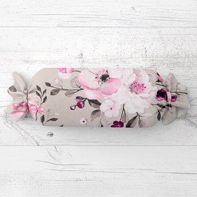 Biante Vankúš valec bonbon Sandra SA-494 Veľké ružové kvety na svetlo sivobéžovom 15x60 cm