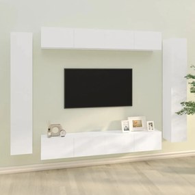 8-dielna súprava TV skriniek lesklá biela spracované drevo