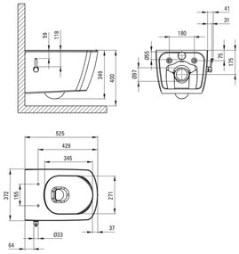 Deante Blur, záchodová WC misa s funkciou bidetu 525x372x349 mm, biela lesklá, DEA-CDZ_6WPW