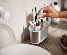 Stojan na zubné kefky z nehrdzavejúcej ocele v striebornej farbe Duo Steel – Joseph Joseph