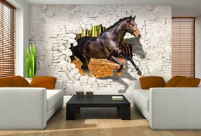 Fototapeta - Kôň vyskočil zo steny - 3D (254x184 cm)