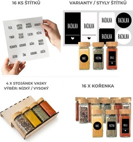 usporadejto.cz Sada 16ks kořenek DECOR 120ml + 4ks organizér na kořenky VASKY + sada 16ks štítků