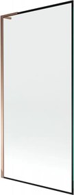 Mexen Next L, 1-krídlová vaňová zástena 90 x 150 cm, 6mm číre sklo-čierny vzor, ružové zlato profil, 895-090-000-03-70-60