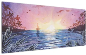 Obrázok - Západ slnka nad vodou, aquarel (120x50 cm)