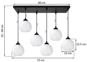 Závesné svietidlo Costa, 6x biele sklenené tienidlo, b