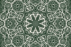 Samolepiaca tapeta biela Mandala na zelenom pozadí