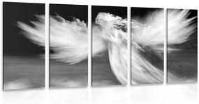 5-dielny obraz podoba anjela v oblakoch v čiernobielom prevedení - 100x50