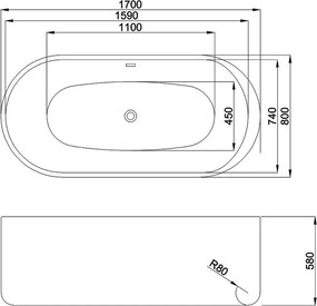 BPS-koupelny Voľne stojaca akrylátová vaňa HYD-VO501 170x80 biela, odtokový komplet chróm