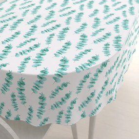 Biante Teflónový oválny obrus TF-089 Tyrkysové listy eukalyptu na bielom 140x220 cm