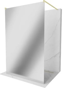 Mexen Kioto, sprchová zástena Walk-In 110 x 200 cm, 8mm sklo vzor zrkadlo, zlatý matný profil, 800-110-002-55-50
