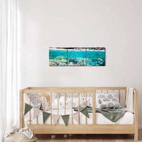 Obraz pláže na tropickom ostrove (s hodinami) (90x30 cm)