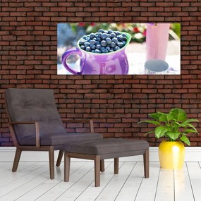 Obraz - čučoriedky v hrnčeku (120x50 cm)