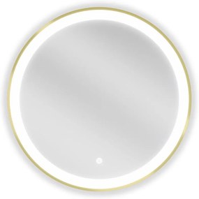 Mexen Esso, okrúhle LED podsvietené kúpeľňové zrkadlo 60 cm, 6000K, vykurovacia podložka proti zahmlievaniu, zlatý rám, 9825-060-060-611-50
