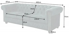 Sofa Chesterfield 3-miestna petrolejová zamat