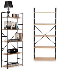ModernHome Široký moderný drevený regál LOFT s 5 policami