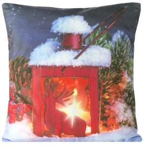 EUROFIRANY Obliečka na vankúš s vianočným motívom a LED svetlami na batérie 40 cm x 40 cm viacfarebná 100 % polyester