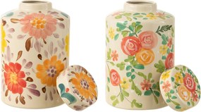 2ks béžová keramická dóza s kvetmi Lacy Flower - Ø21*33cm