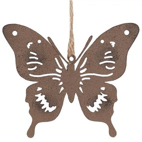 Hnedá antik kovová závesná dekorácia motýľ - 10*9 cm