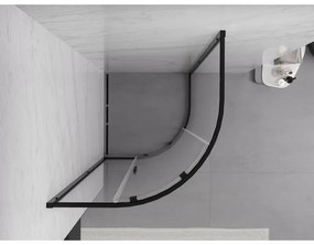 Mexen Exo, štvrťkruhový sprchovací kút s posuvnými dverami 70 x 70 cm, 6mm číre sklo, čierny profil, 8131-070-070-70-00