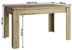 Tempo Kondela Rozkladací stôl, 132/175x80 cm, dub navarra, DORSI