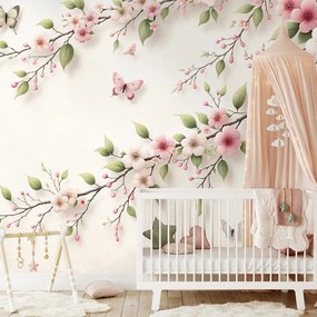 Fototapeta jemné ružové kvety a motýle