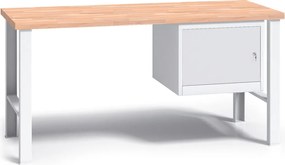 Pracovný stôl do dielne G3 so závesnou skrinkou na náradie, buková škárovka, pevné kovové nohy, 1500 mm, sivá