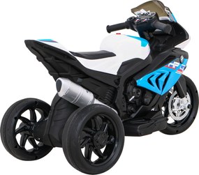 Ramiz BMW HP4 Detský motocykel na batérie Modrá + 3 kolieska + LED + MP3 USB + Eco koža