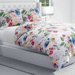 Biante Bavlnené posteľné obliečky Sandra SA-387 Veľké žlté a modré kvety na bielom Jednolôžko 140x200 a 70x90 cm