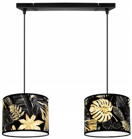 Závesné svietidlo Gold Flowers, 2x čierne textilné tienidlo s kvetinovým vzorom