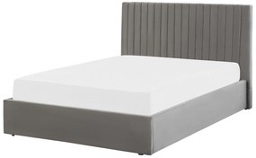 Zamatová posteľ s úložným priestorom 140 x 200 cm sivá VION Beliani