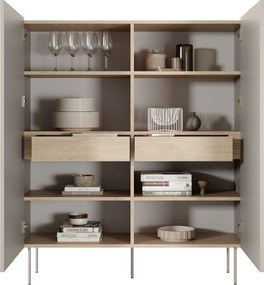 Vysoká komoda Desin 120 cm s dvoma dverami a skrytými zásuvkami - kasmír / dub Nagano