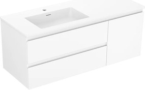 Mexen Orio, kúpeľňová skrinka 120 cm s ľavým umývadlom Otis, 2S, 1D, biela matná, 91A13-12047-3-BBFFF01-W18L01