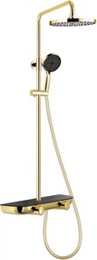 Mexen Axis, sprchová súprava so sklenenou poličkou, zlatá lesklá-čierna, 78112-75