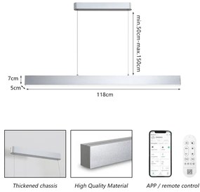 Brilagi-LED Stmievateľný luster SLEEKLINE SMART LED/40W/230V Wi‑Fi Tuya, strieborný s diaľkovým ovládaním
