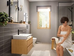 Hansgrohe Rebris E, umývadlová batéria 110 s kovovou odtokovou súpravou s tiahlom, CoolStart, čierna matná, HAN-72551670