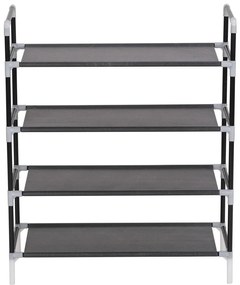 Regál na topánky so 4 policami, kov a netkaná textília, čierny