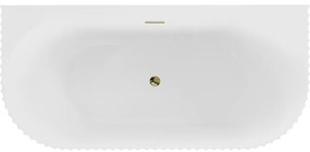 Mexen Sella, voľne stojaca vaňa ku stene, drážkovaná, 150 x 75 cm, biela lesklá, zlatý lesklý prepad, 52711507500-50