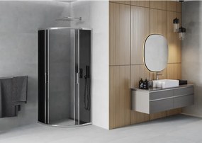 Mexen Rio, štvrťkruhový sprchovací kút s posuvnými dverami 70(dvere) x 70(dvere) x 190 cm, 6mm šedé sklo, chrómový profil, 863-070-070-01-40