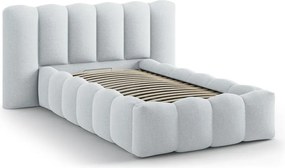 Svetlosivá čalúnená jednolôžková posteľ s úložným priestorom s roštom 90x200 cm Lupine – Micadoni