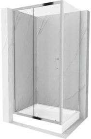 Mexen Apia, sprchový kút s posuvnými dverami 120 (dvere) x 90 (stena) cm, 6mm číre sklo, chrómový profil + biela sprchová vanička RIO, 840-120-090-01-00-4510