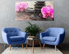Obraz orchidea a Zen kamene na drevenom podklade - 100x50