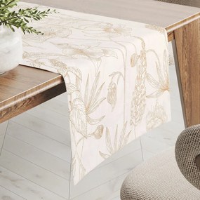 Biante Bavlnený behúň na stôl Sandra SA-425 Hnedé listy na smotanovom 45x180 cm