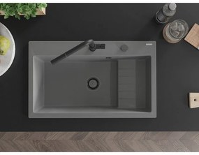 Mexen Omar, 1-komorový granitový drez 800x480x210 mm, šedá, grafitový sifón, 6520801005-71-B
