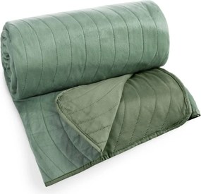 Zelený velúrový prehoz na posteľ s vlnitým prešívaním Šírka: 200 cm | Dĺžka: 220 cm