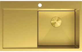 Mexen Exar, 1-komorový nerezový drez s odkvapkávačom, pravý, 780 x 480 mm, brúsená zlatá, 6434781010P-55