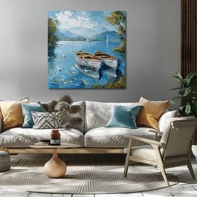 Obraz krajiny na plátne Scenéria s loďkami | Akrylové detaily 60x60 cm