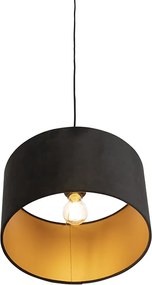 Závesné svietidlo s čiernym zamatovým tienidlom so zlatom 35 cm - Combi