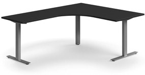 Kancelársky stôl QBUS, rohový, 1600x2000 mm, T-rám, strieborný rám, čierna