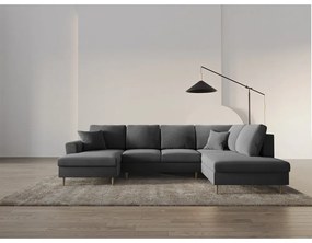 Svetlosivá zamatová rozkladacia/s úložným priestorom rohová pohovka (pravý roh/do "U") Kyoto – Cosmopolitan Design